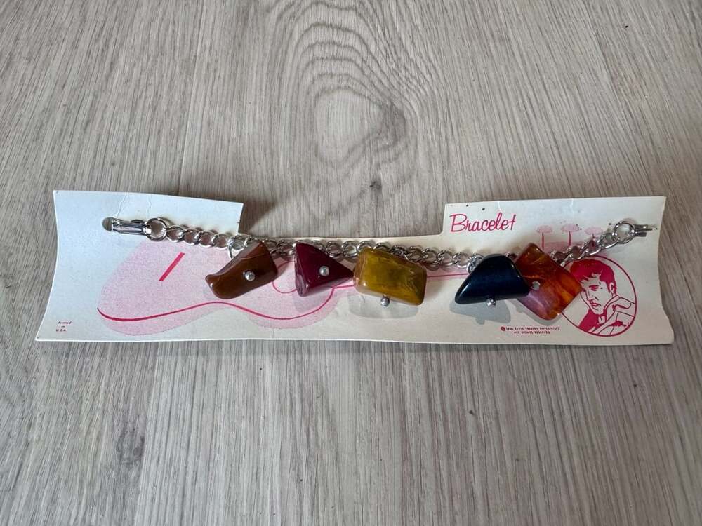 Vintage 1956 Elvis Presley Colorful Lucite Charm Bracelet on Original Backing